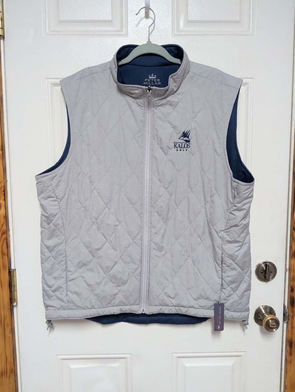 Peter Millar All Day Reversible Vest Mens XL Gray Blue Quilted Kalos Golf Logo